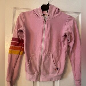 Aviator Nation Pink Great Wave Stripe Zip Hoodie - size 12